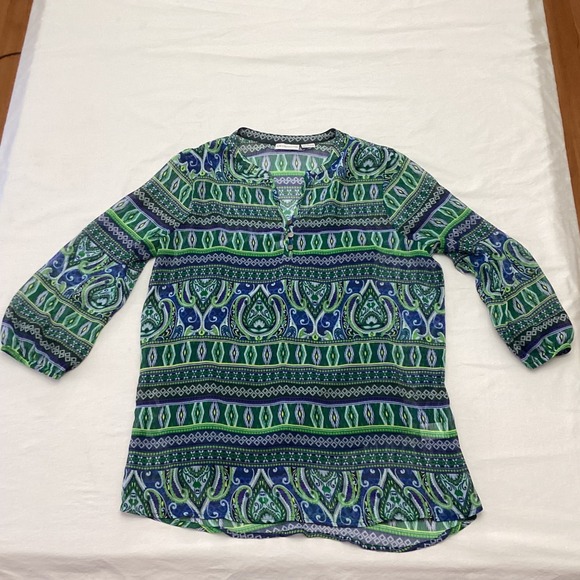 Liz Claiborne Womens Green Blue Paisley Print 3/4 Sleeve Blouse Top Size M - Picture 8 of 9